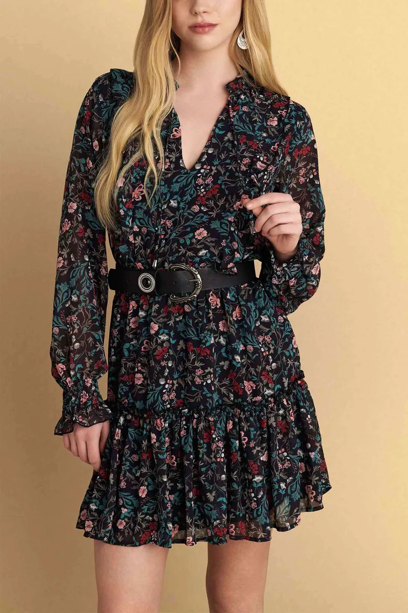Attrativo γυναικείo mini φόρεμα με floral print - 9922926 Μαύρο