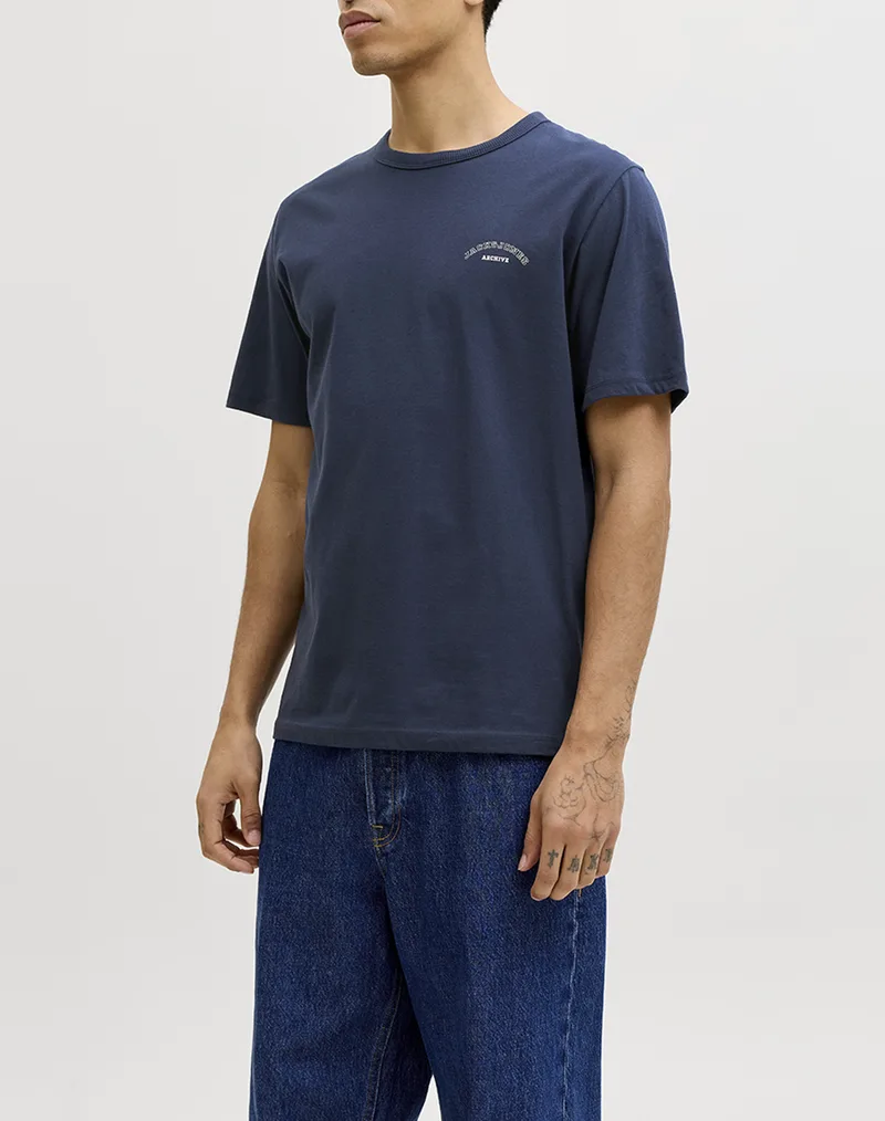 JACK&JONES JJCOLLEGE LOGO TEE SS CREW NECK 12288105-Navy Blazer NavyBlue