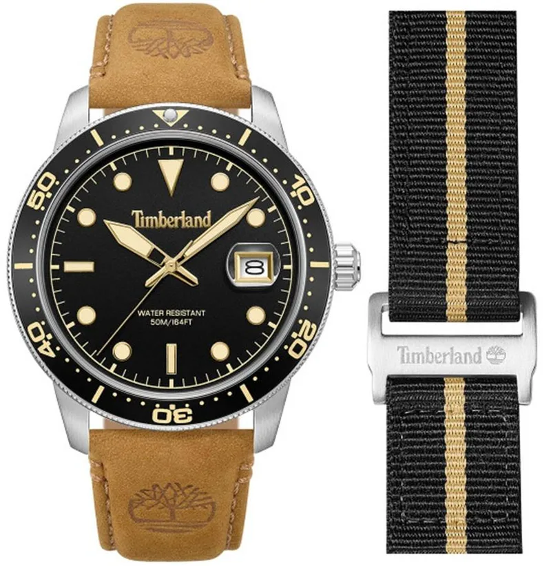 TIMBERLAND Peatfield Gift Set - TDWGB00834X0, Silver case with Brown Leather Strap