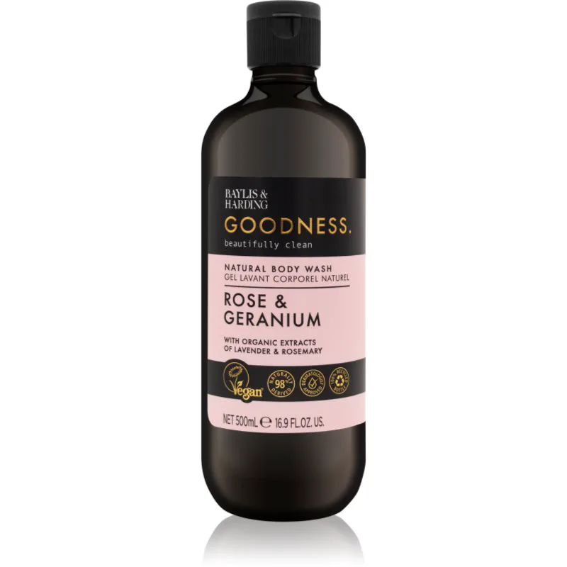Baylis & Harding Goodness Rose & Geranium τζελ για ντους με άρωμα λουλουδιών 500 ml