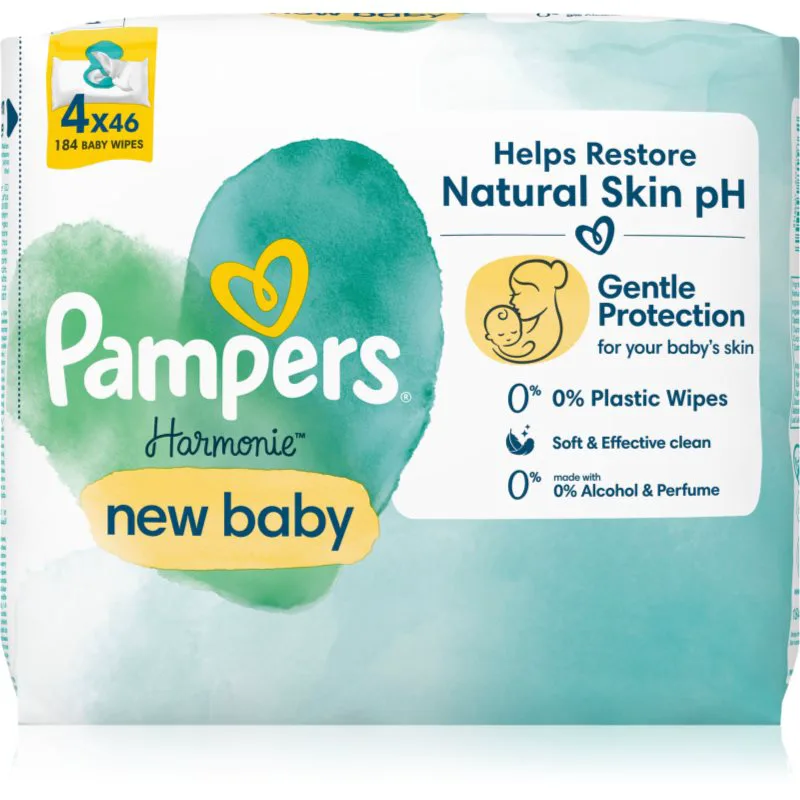 Pampers Harmonie New Baby υγρά μαντηλάκια καθαρισμού για παιδιά 4x46 τμχ