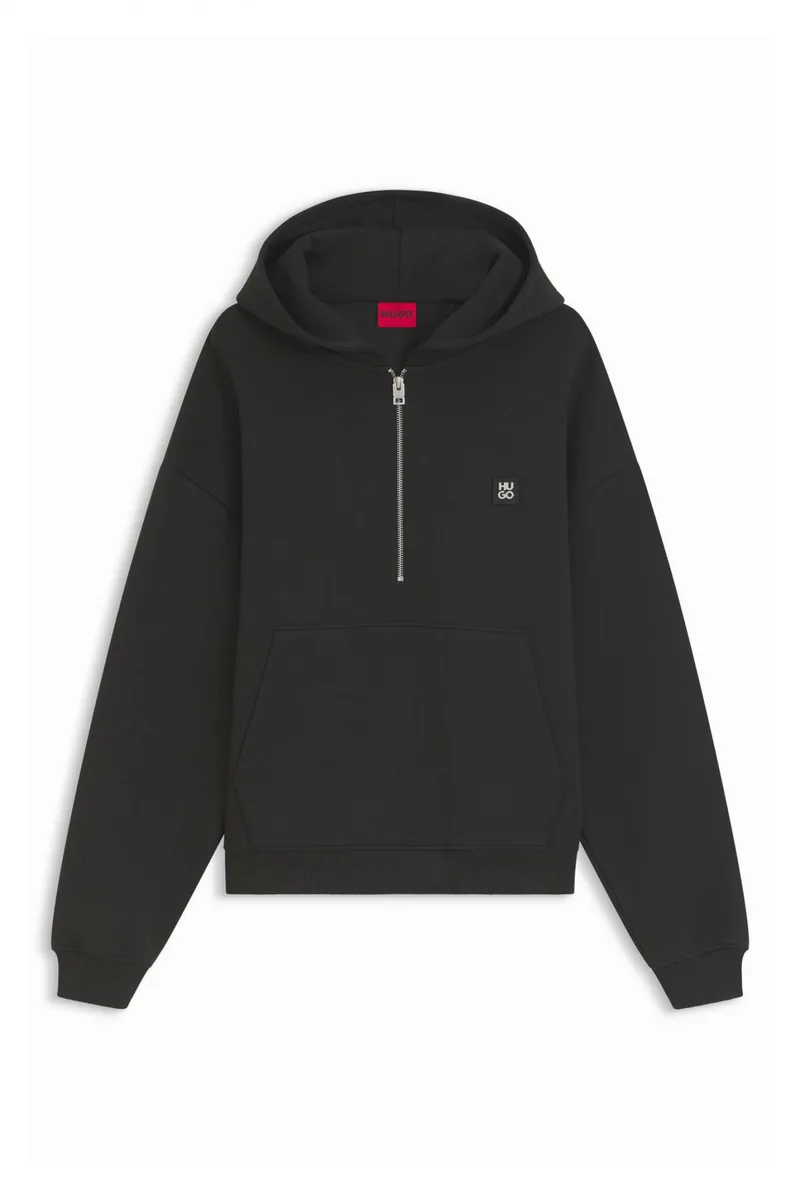 HUGO ΦΟΥΤΕΡ HOODIE DABINOHOOD HALFZIP LOGO ΜΕΤΑΛΛΙΚΟ ΜΑΥΡΟ