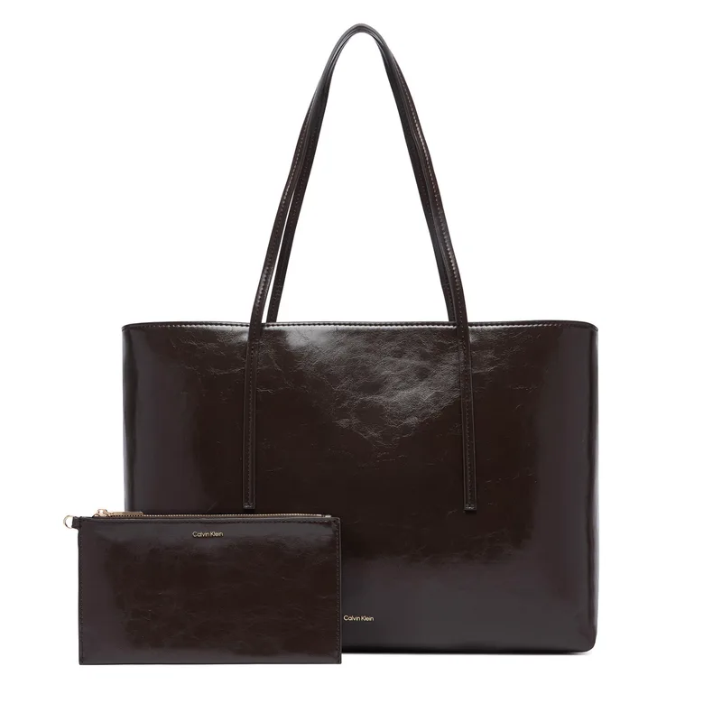 Τσάντα Calvin Klein Foil Logo Glossy Tote W/ Pouch LV04F3537G Καφέ
