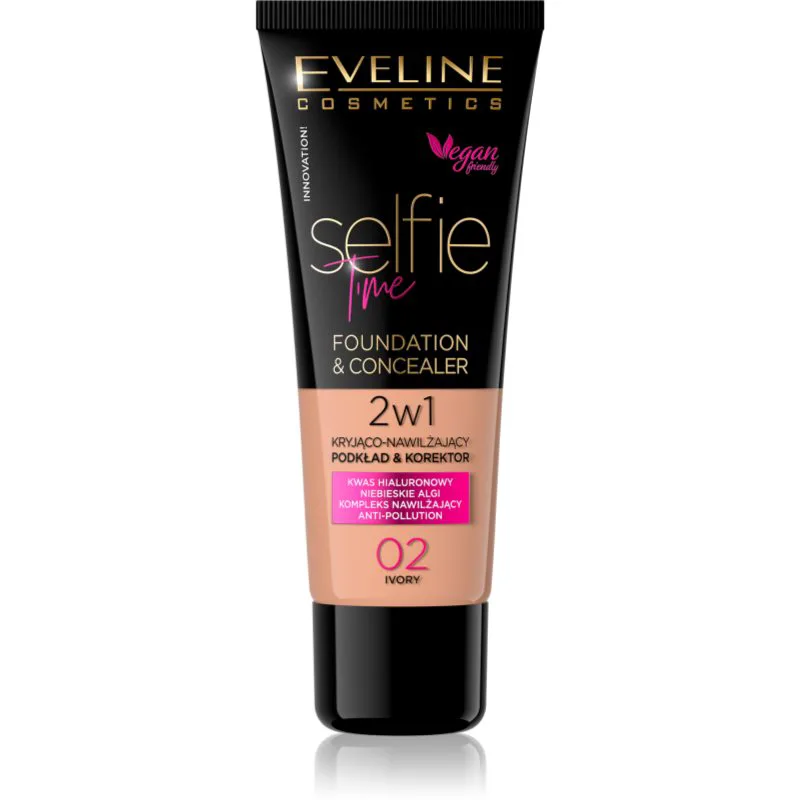 Eveline Cosmetics Selfie Time μεικ απ και διορθωτής 2 σε 1 απόχρωση 02 Ivory 30 μλ