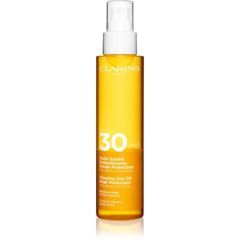 Clarins Sun Care Glowing Oil ξηρό λάδι για μαλλιά και σώμα SPF 30 150 ml