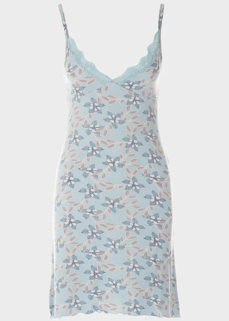 Γυναικείο νυχτικό print floral λεπτομέρειες δαντέλας ΣΙΕΛ