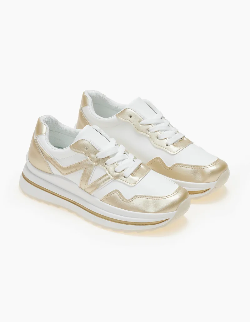Sneakers με συνδυασμό υλικών - Χρυσό