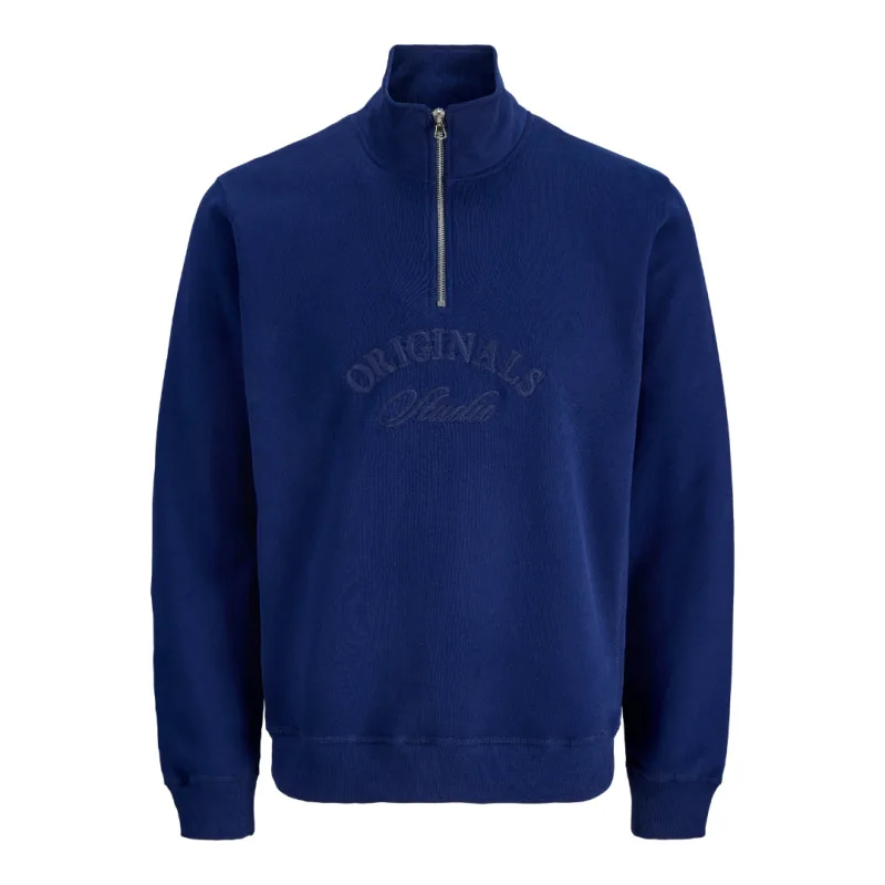 Zipper Polo "Bleecker Branding" της Jack & Jones με κεντητές λεπτομέρειες στο στήθος,σε +fit γραμμή - Ocean Cavern