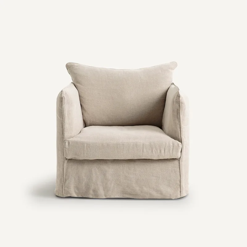 Πολυθρόνα από τσαλακωμένο λινό Μ95xΠ90xΥ82cm