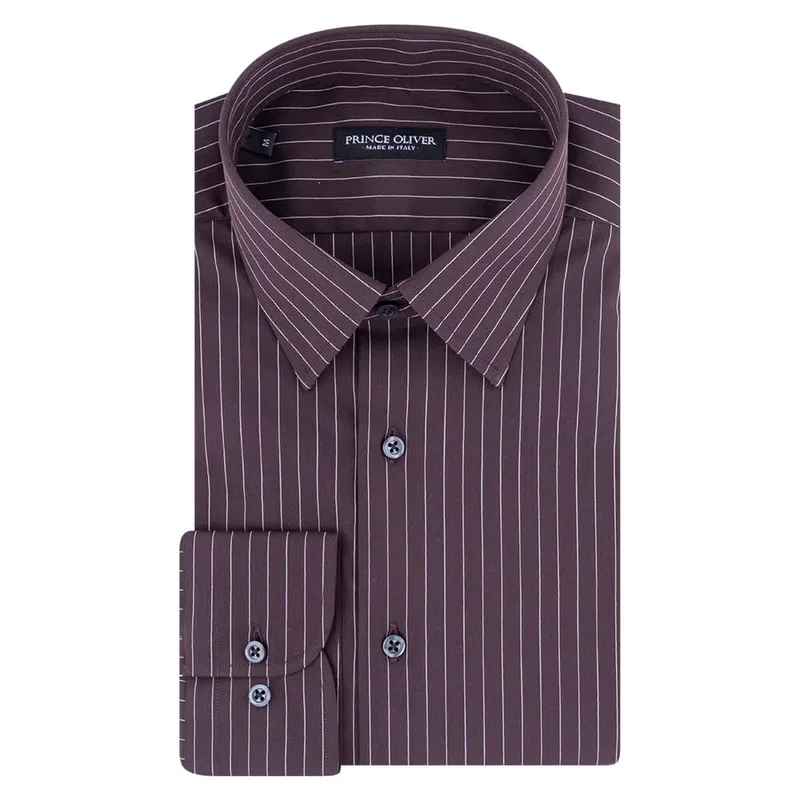 Superior Πουκάμισο Καφέ Ριγέ 100% Fine Cotton (Modern Fit)