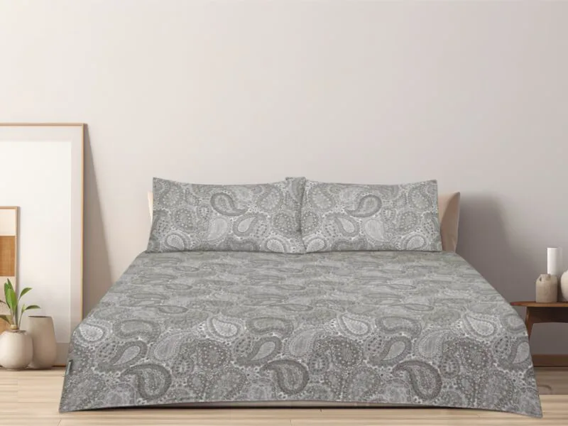 Σετ Σεντόνια Φανελένια Paisly Grey 100% Βαμβακερά Γαρύφαλλο - 160x260, Χωρίς Λάστιχο