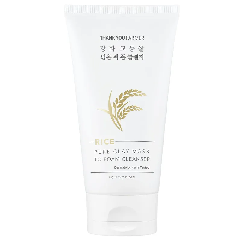 Thank You Farmer Rice Pure Clay Mask to Foam Cleanser Μάσκα Αργίλου με Εκχύλισμα Ρυζιού που Γίνεται Αφρώδες Καθαριστικό Προσώπου 150ml