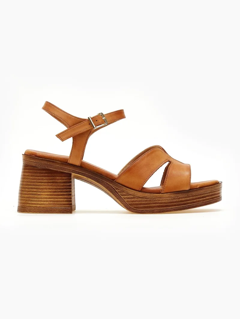 TFP Leather Sandals with Ankle Strap - Λ908 - Tan
