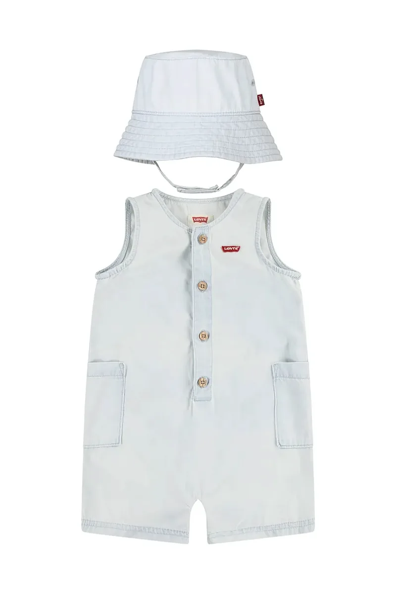 Βρεφικά βαμβακερά φορμάκια Levi's LVB DENIM ROMPER & BUCKET HAT