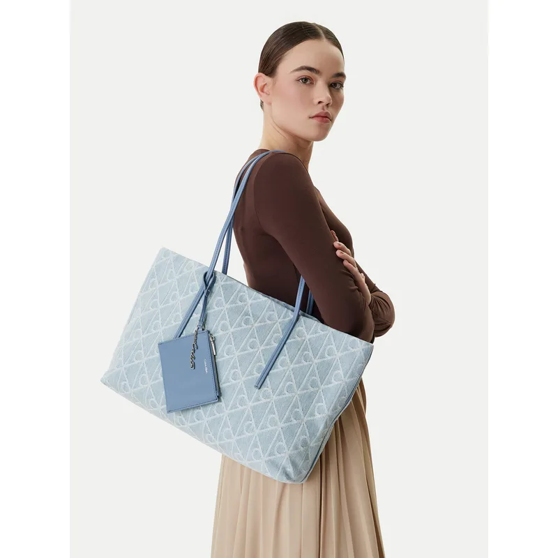 Τσάντα Calvin Klein Emblem Aop Denim Tote W/ Pouch LV04F3428G Μπλε