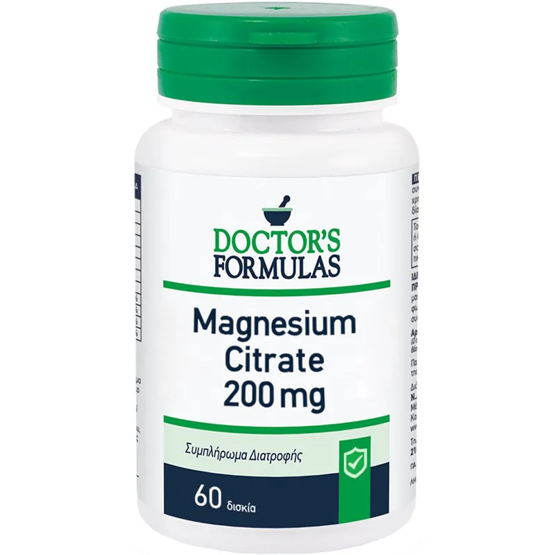 Doctor's Formulas Magnesium Citrate 200mg Συμπλήρωμα Διατροφής Κιτρικού Μαγνησίου για την Καλή Λειτουργία των Μυών, Νευρικού Συστήματος & Μείωση Κούρασης & Κόπωσης 60tabs