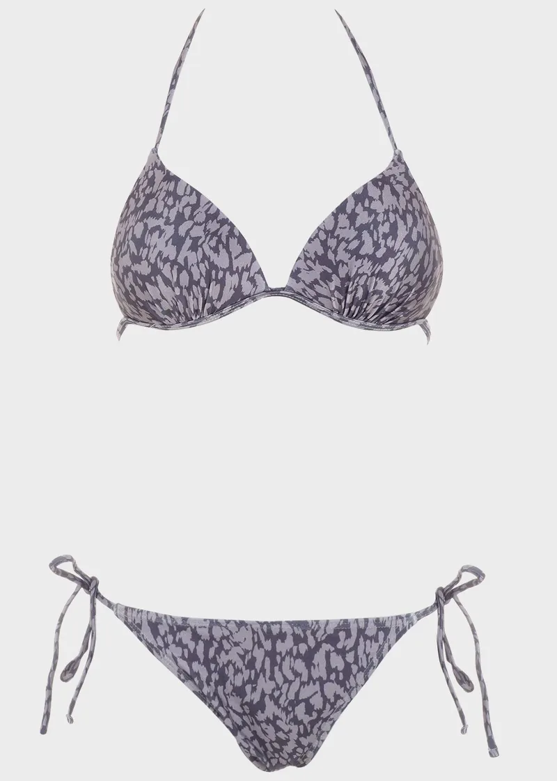 Γυναικείο set μπικίνι τριγωνάκι push up all print.Καλύπτει B Cup ΓΚΡΙ