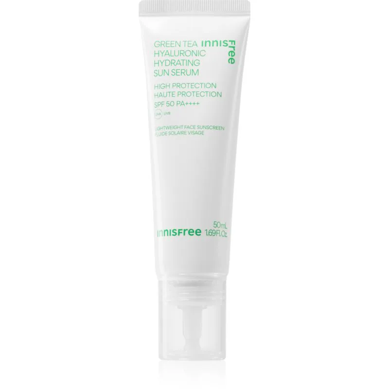 innisfree Green Tea Hyaluronic Sun Serum ενυδατικό προστατευτικό υγρό με καταπραϋντική δράση SPF 50+ 50 ml