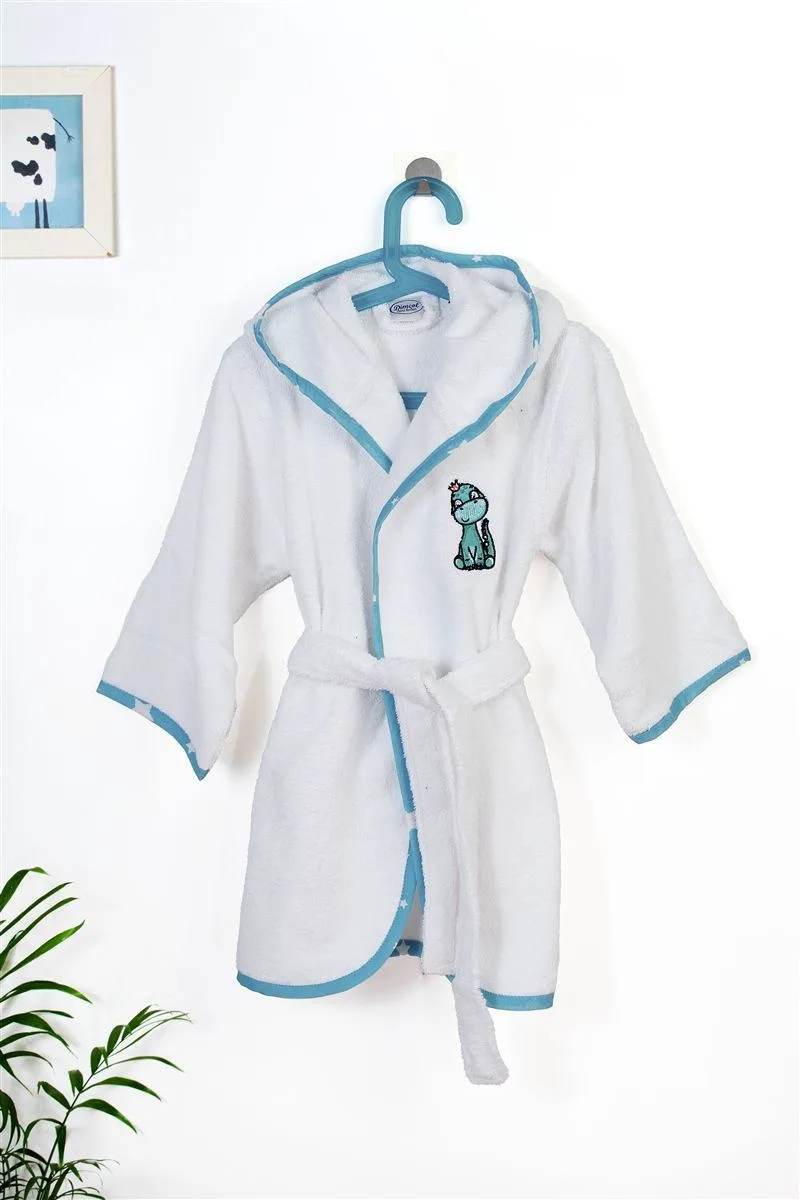 Μπουρνούζι Με Κέντημα Dimcol Dinosaur 180 Size: 04 White-Sky Blue