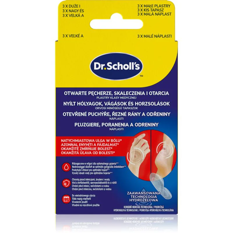 Scholl Dr. Scholl's Open Blisters, Cuts and Abrasions υδροενεργό επίθεμα για την αντιμετώπιση μικρών επιφανειακών τραυματισμών του δέρματος 2x3 τμχ