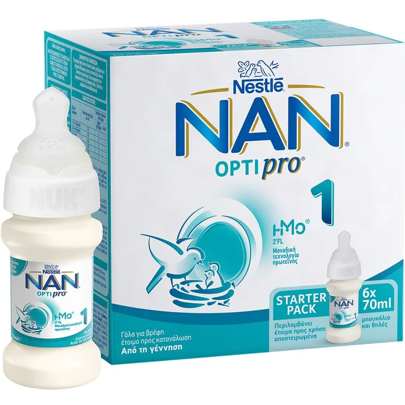 Nestle NAN Opti Pro 1 Γάλα 1ης Βρεφικής Ηλικίας Έτοιμο Προς Κατανάλωση σε Αποστειρωμένα Μπουκάλια με Θηλές, για Βρέφη από τη Γέννηση Έως τον 6° Μήνα 420ml (6bottlesx70ml)