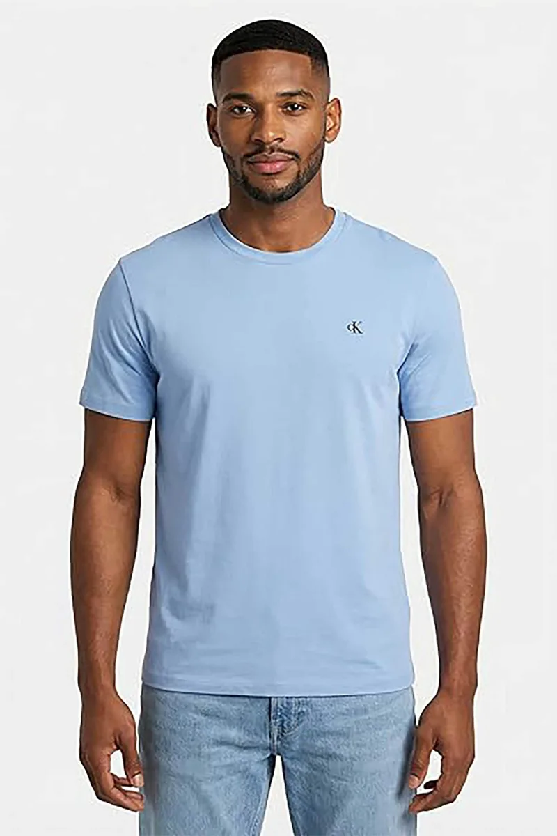 Calvin Klein Jeans ανδρικό T-shirt μονόχρωμο με λογότυπο Regular Fit - LV04RD254G Γαλάζιο