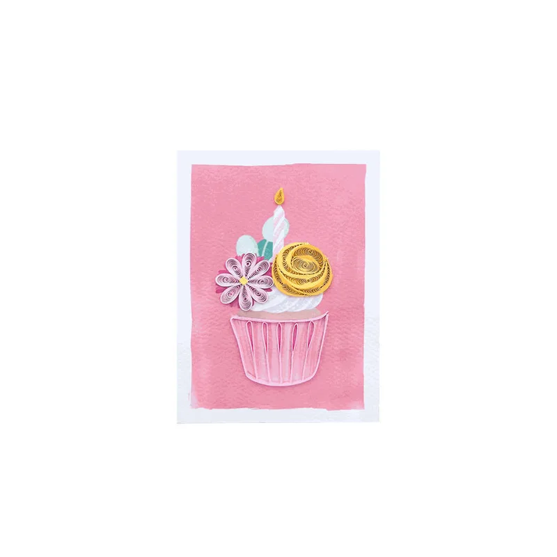 Ευχετήρια Ανάγλυφη Κάρτα Filigrana Origamo Mini 10x7.8cm Ρink Cupcake MN001