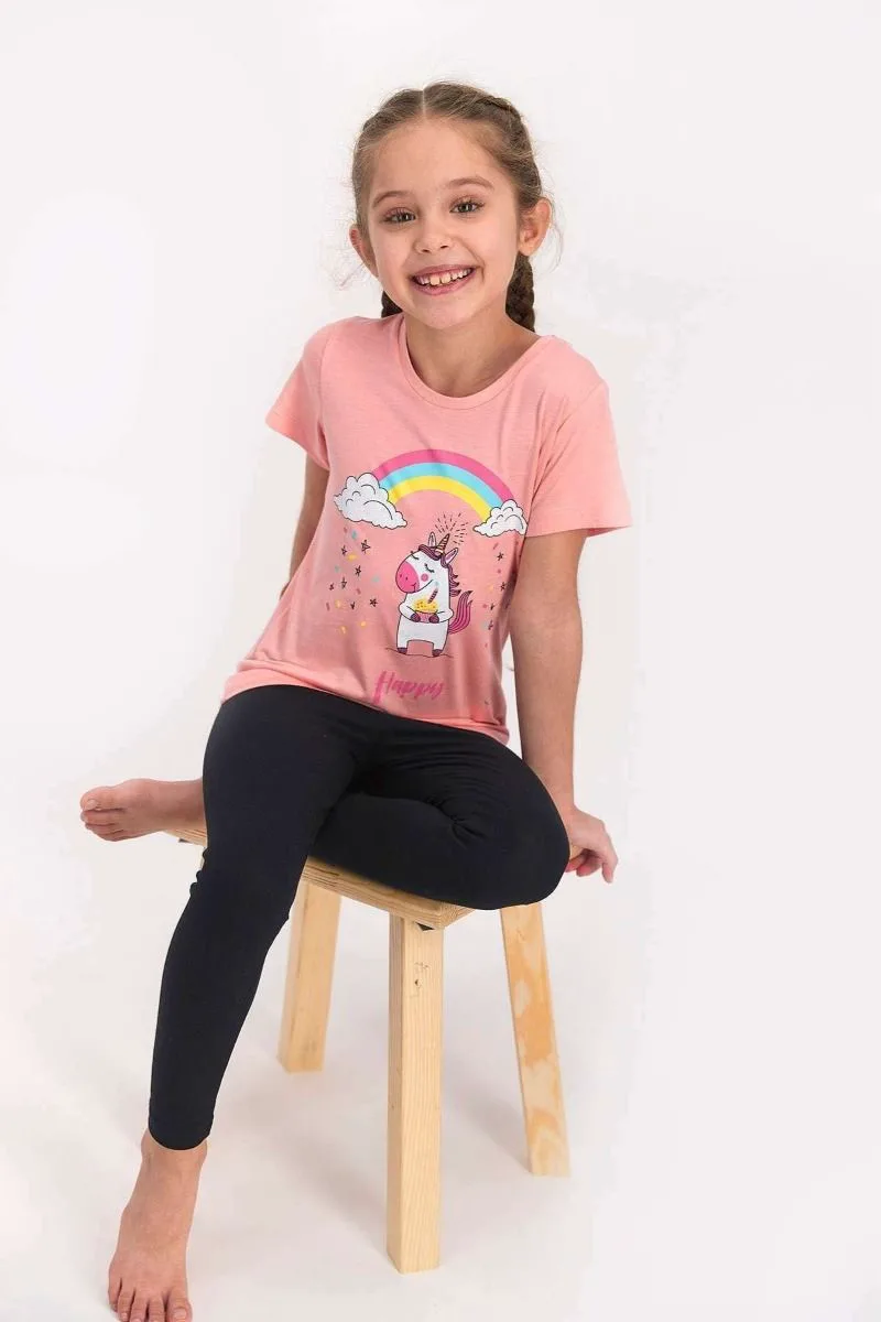 Πιτζάμα παιδική με κολάν Rolypoly Unicorn RP1809-Σομόν