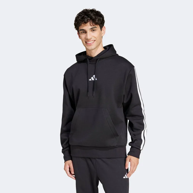 ADIDAS ESSENTIALS 3-STRIPES FLEECE HOODIE ΜΑΥΡΟ