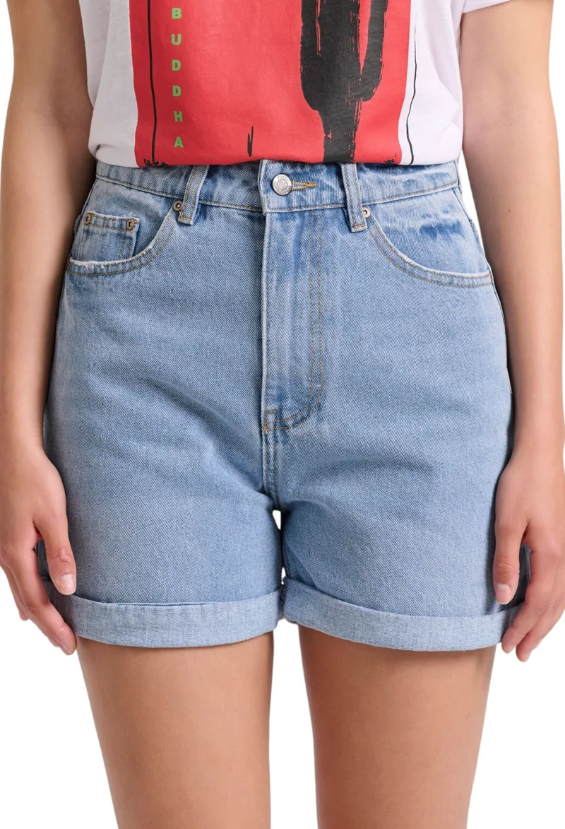 Σορτς Funky Buddha Τζιν Με Ρεβέρ FBL009-168-03-LT BLUE Γυναικείο