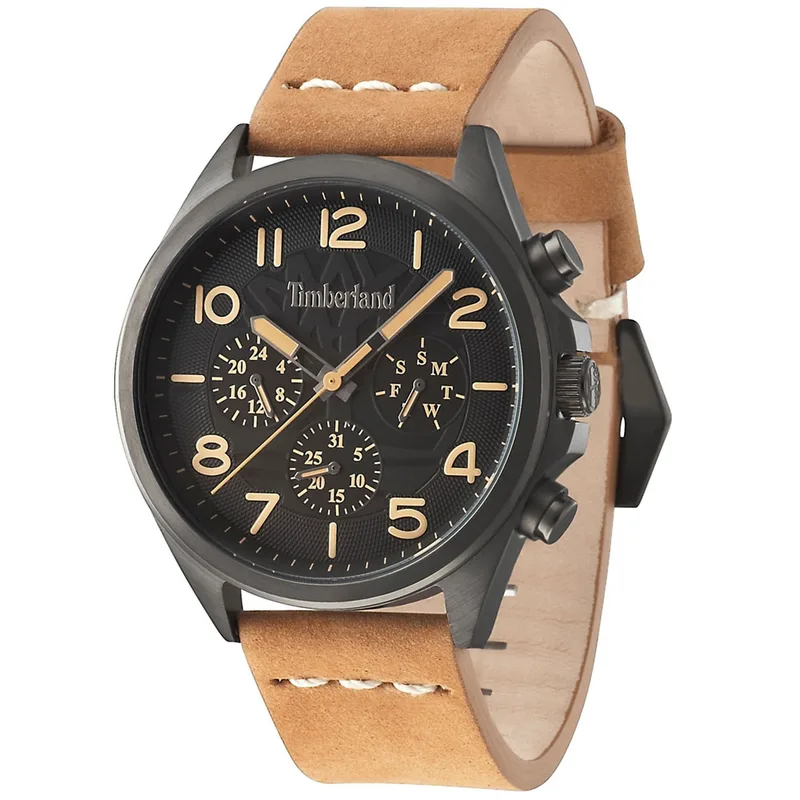 TIMBERLAND Bartlett Multifunction Black Stainless Steel Leather Strap 14400JSU-02