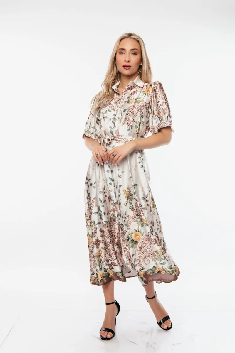 ΦΟΡΕΜΑ FLORAL ΜΕ ΖΩΝΗ Χακί