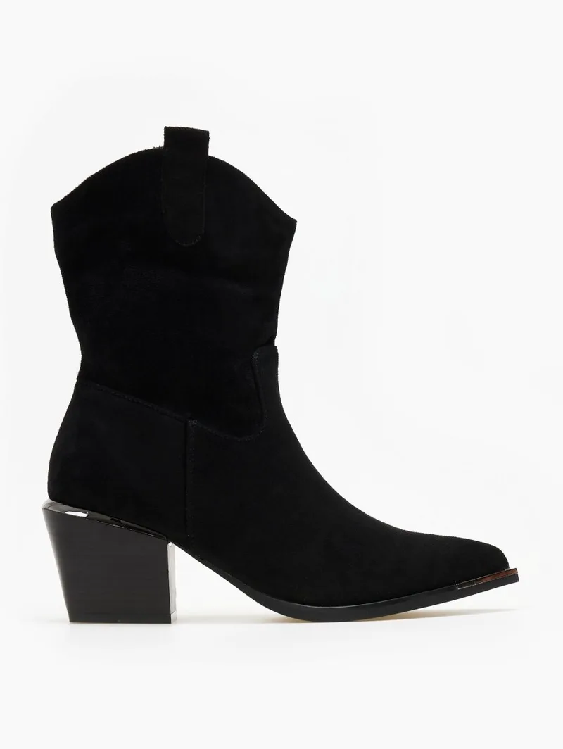 ERYNN Suede Cowboy Boots Metal Detail - RXJ232 - Black