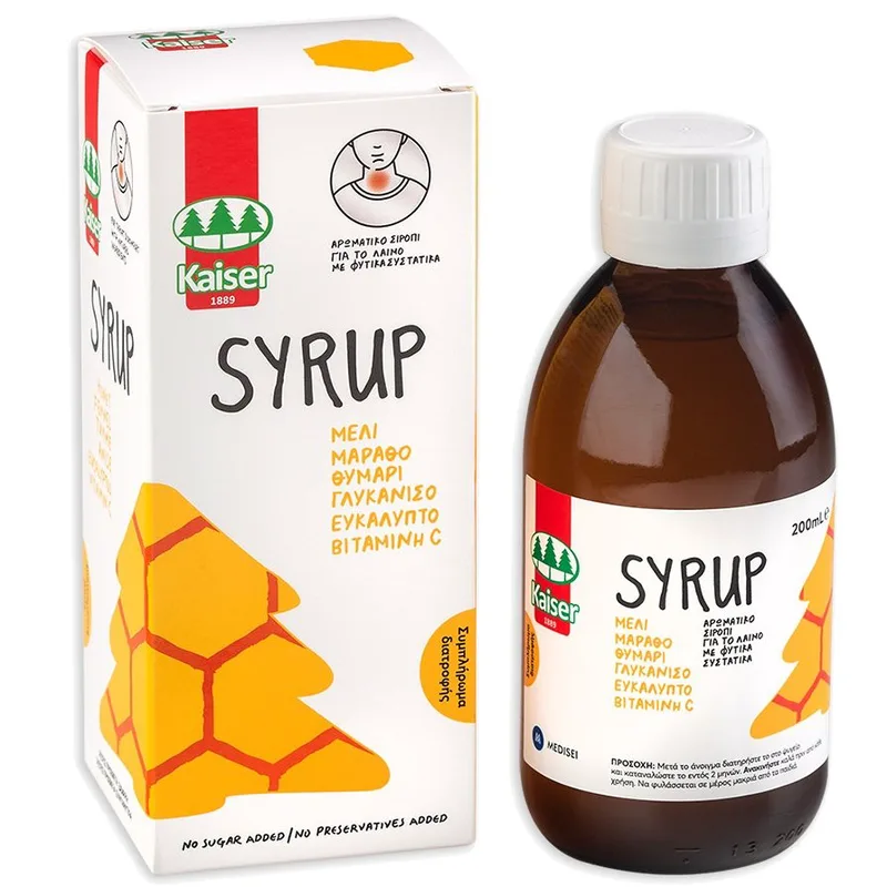 Kaiser Classic Syrup Συμπλήρωμα Διατροφής με Μέλι, Εκχυλίσματα Βοτάνων & Βιταμίνη C σε Πόσιμο Υγρό για Ενίσχυση του Ανοσοποιητικού & Ανακούφιση του Ερεθισμένου Λαιμού & Βήχα με Ευχάριστη Γεύση 200ml