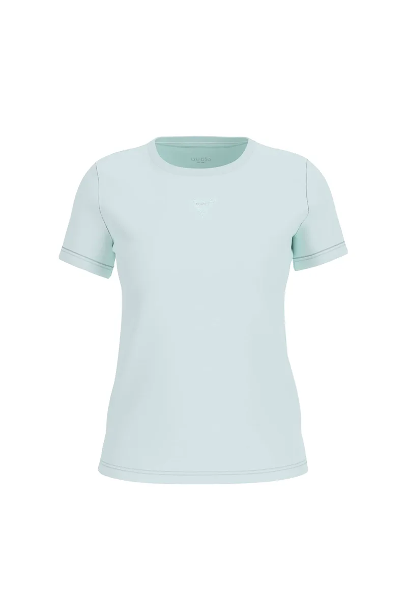 Guess γυναικείο T-shirt και τριγωνικό λογότυπο με στρας Regular Fit - W6GI10K3025 Γαλάζιο