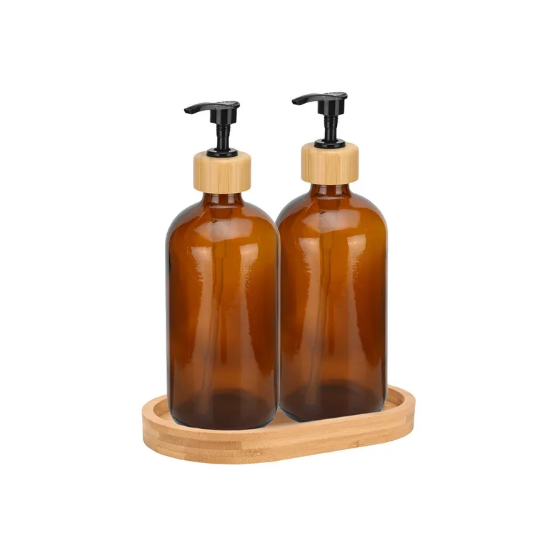 Αντλία Σαπουνιού Bamboo Essentials Με Δίσκο Bamboo Γυαλί 500ml Σετ 3Τμχ Estia 02-28800