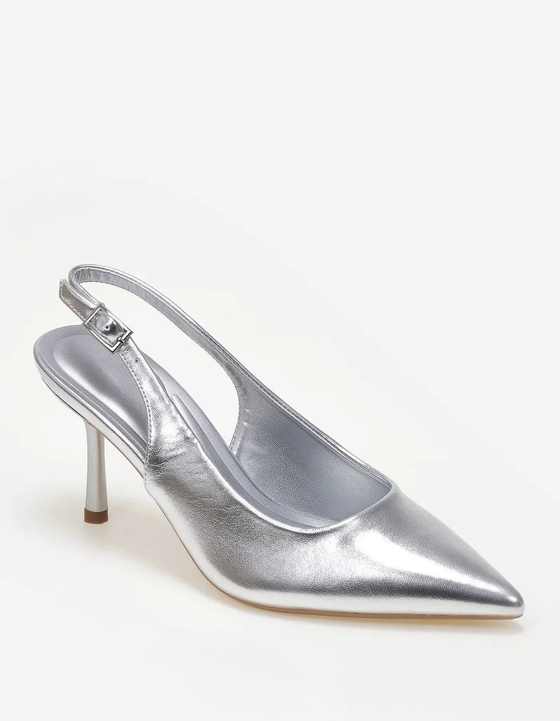 Slingback γόβες με λουράκι - Ασημί
