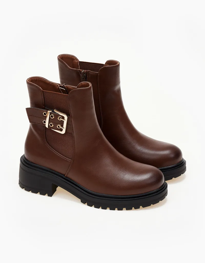Biker boots με λάστιχο και μεταλλικές λεπτομέρειες - Κάμελ