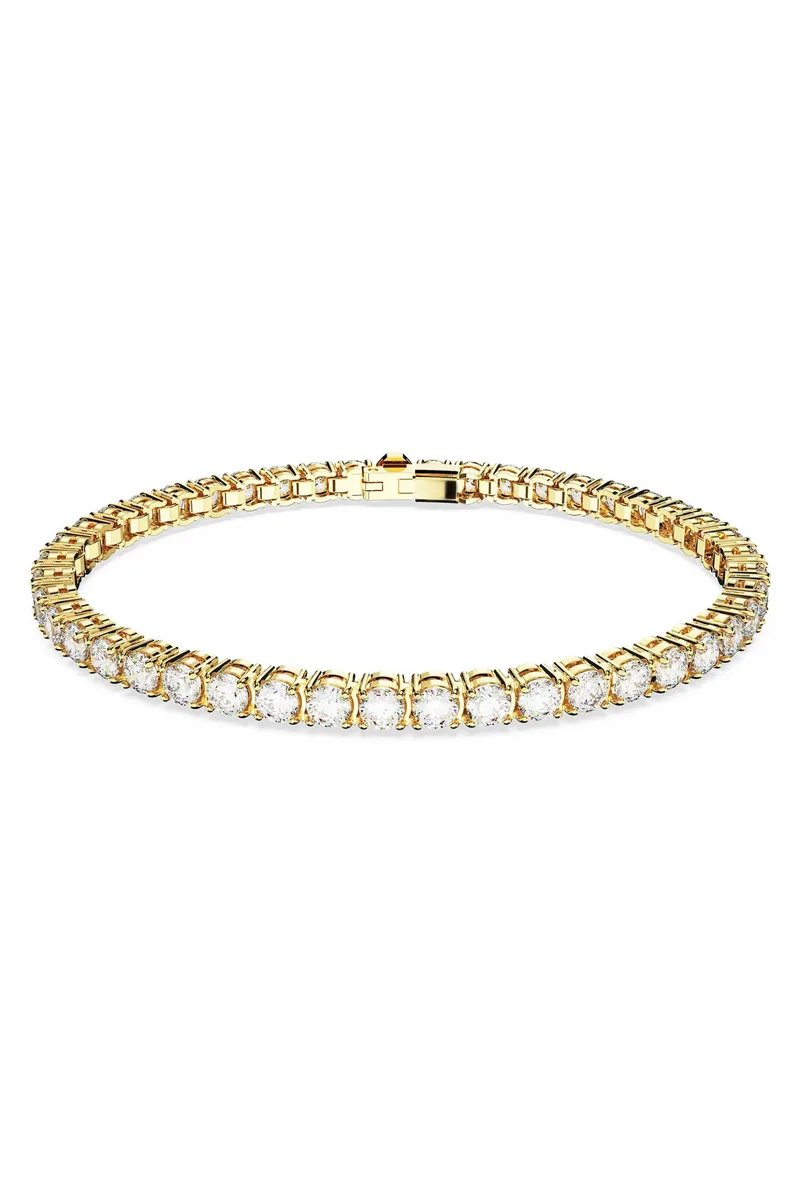 Swarovski γυναικείο βραχιόλι στρογγυλή κοπή, λευκό, επιμετάλλωση σε χρυσαφί τόνο "Matrix Tennis" - 5657664