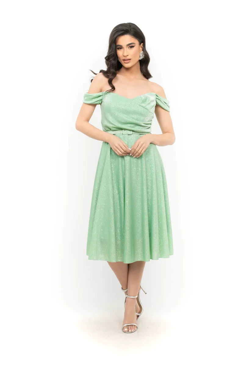 ΦΟΡΕΜΑ ΜΙΝΤΙ GLOSSY OFF SHOULDER ΜΕΝΤΑ ΜΕΝΤΑ