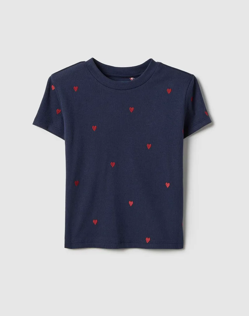 OVS T-SHIRT S/S RIB W/EMBROS 2552325-MOOD INDIGO Blue
