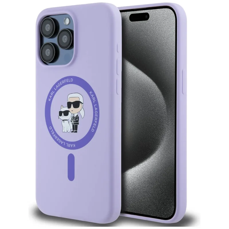 Θήκη Karl Lagerfeld Karl and Choupette Heads Silicone MagSafe Purple iPhone 14 Pro