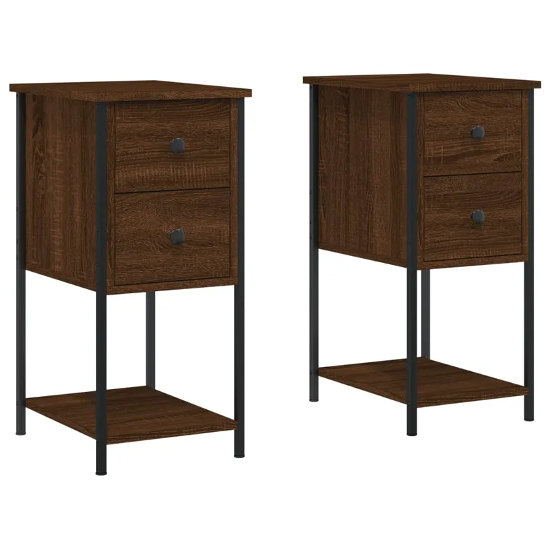 vidaXL Κομοδίνα 2 Τεμ. Καφέ Δρυς 32x42x70 εκ. Επεξεργασμένο Ξύλο