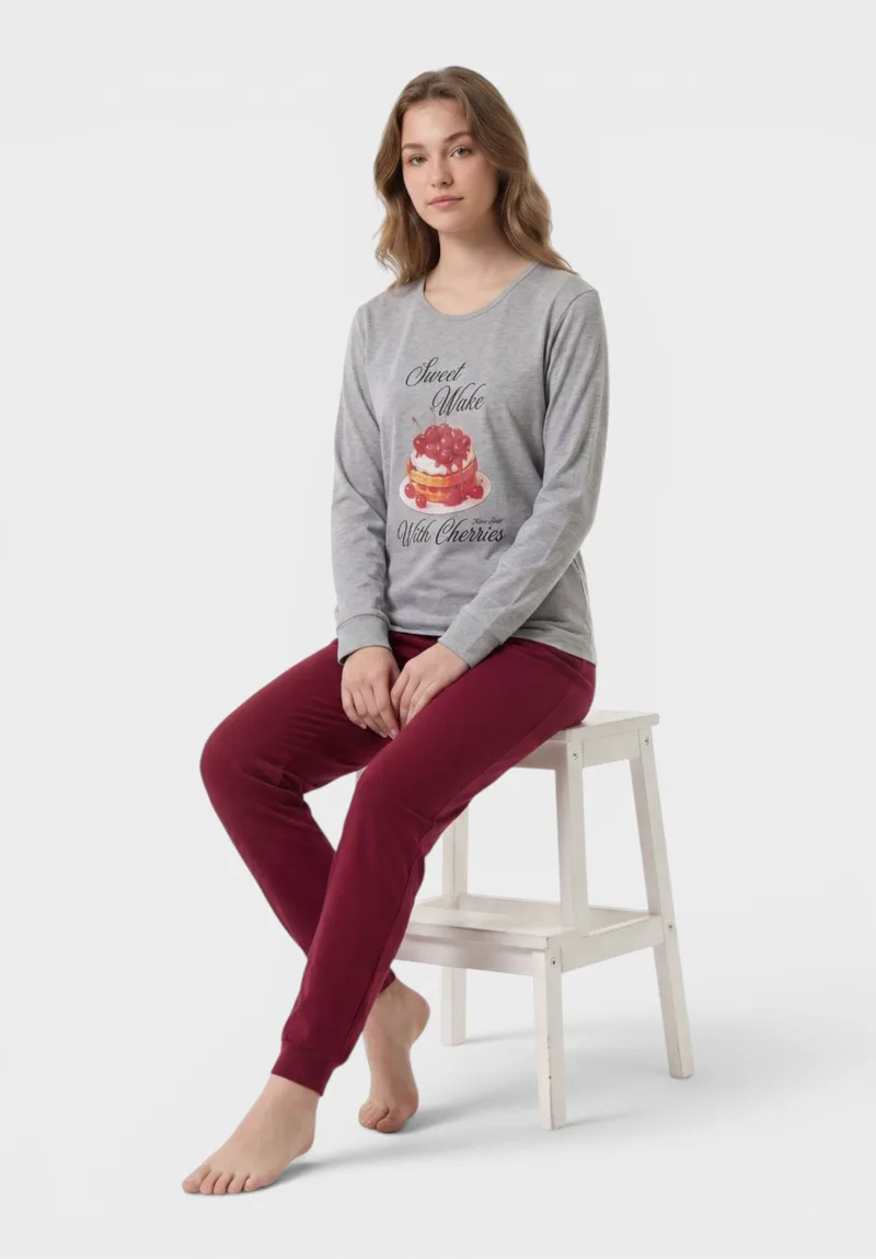 Εφηβική Πιτζάμα για Κορίτσι Nina Club Sweet Cherries 100% Cotton Γκρί NC27630-1-Γκρι