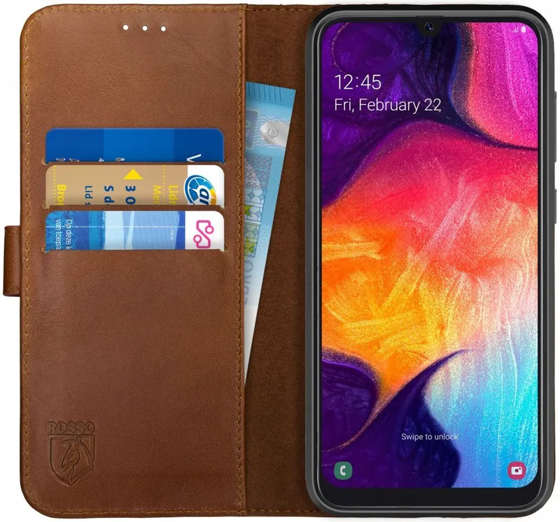 Κόκκινο Deluxe Δερμάτινη Θήκη Πορτοφόλι Samsung Galaxy A50 - Brown (8719246185496)