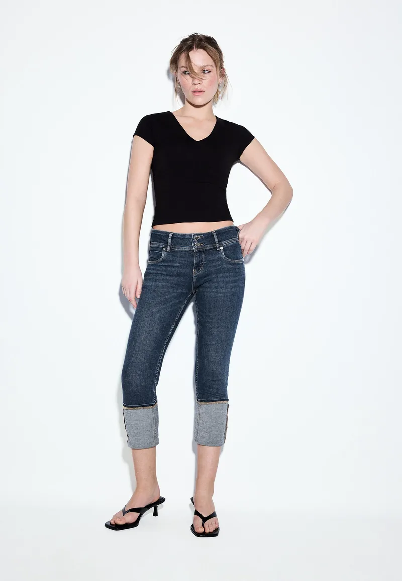 Stradivarius Χαμηλόμεσο Τζιν Slim Fit Μπλε Overdye 38