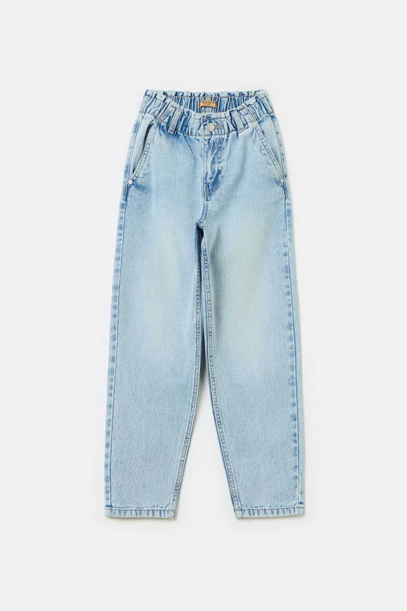 OVS παιδικό τζην παντελόνι με paper bag μέση - 001964521 Denim Blue Ανοιχτό