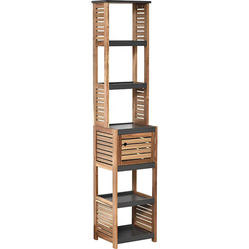 Έπιπλο MDF-Ακακία Mε 1 Ντουλαπάκι & 5 Ράφια Αποθήκευσης Γκρι-Καφέ 38,5x30x170εκ. MRShome 1178000 (Υλικό: Mdf, Χρώμα: Γκρι) - sealskin - sl-DS-1178000