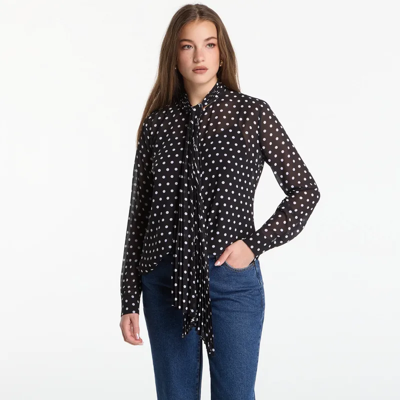 Πουκάμισο Michael Kors Dot Pleat Bow Blouse Black/ White S