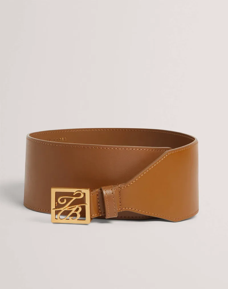 TED BAKER ANIIKAA TB Script Leather Waist Belt 280895-TAN Tan